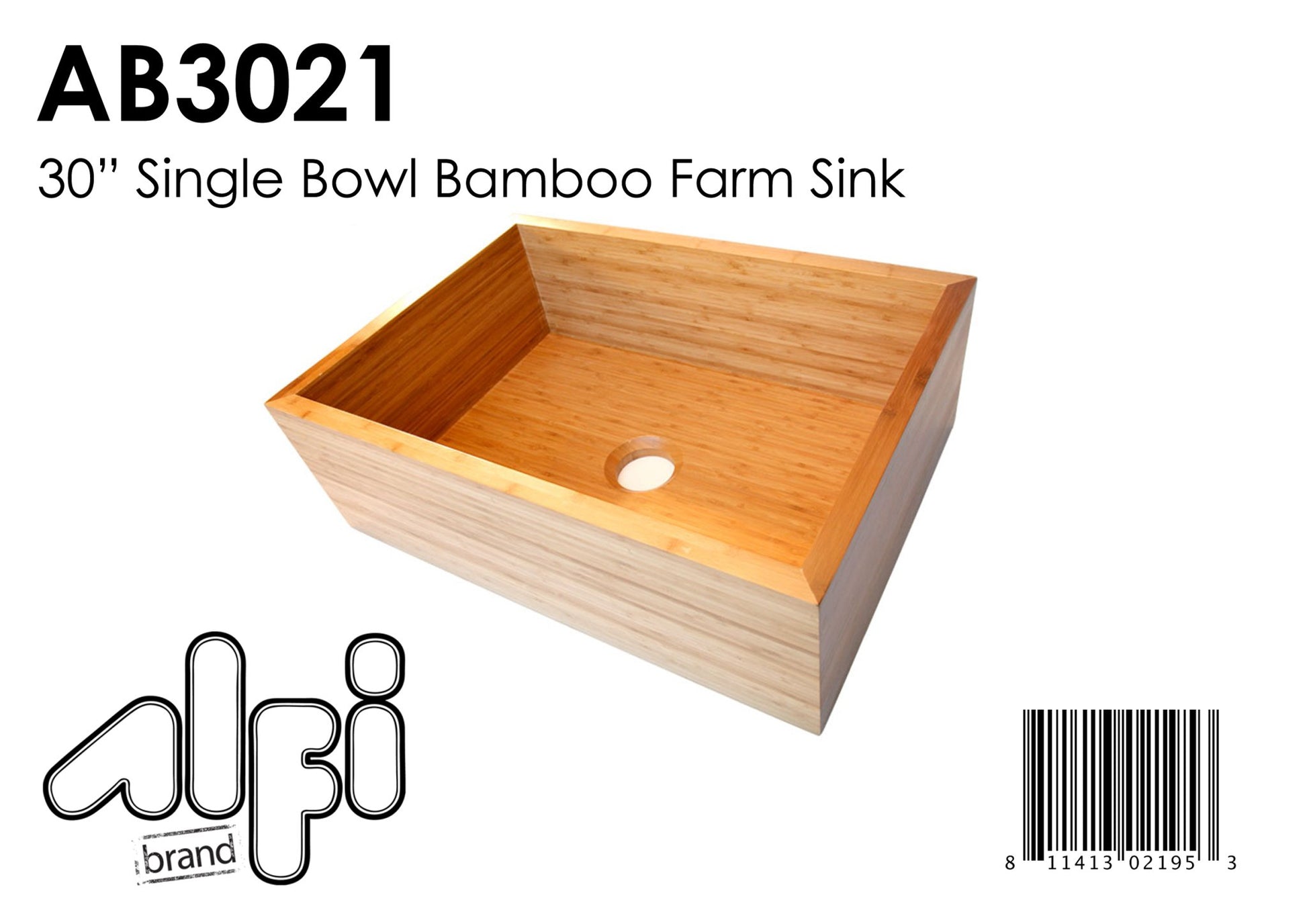 Alfi brand AB3021 30" Single Bowl Bamboo Kitchen Farm Sink