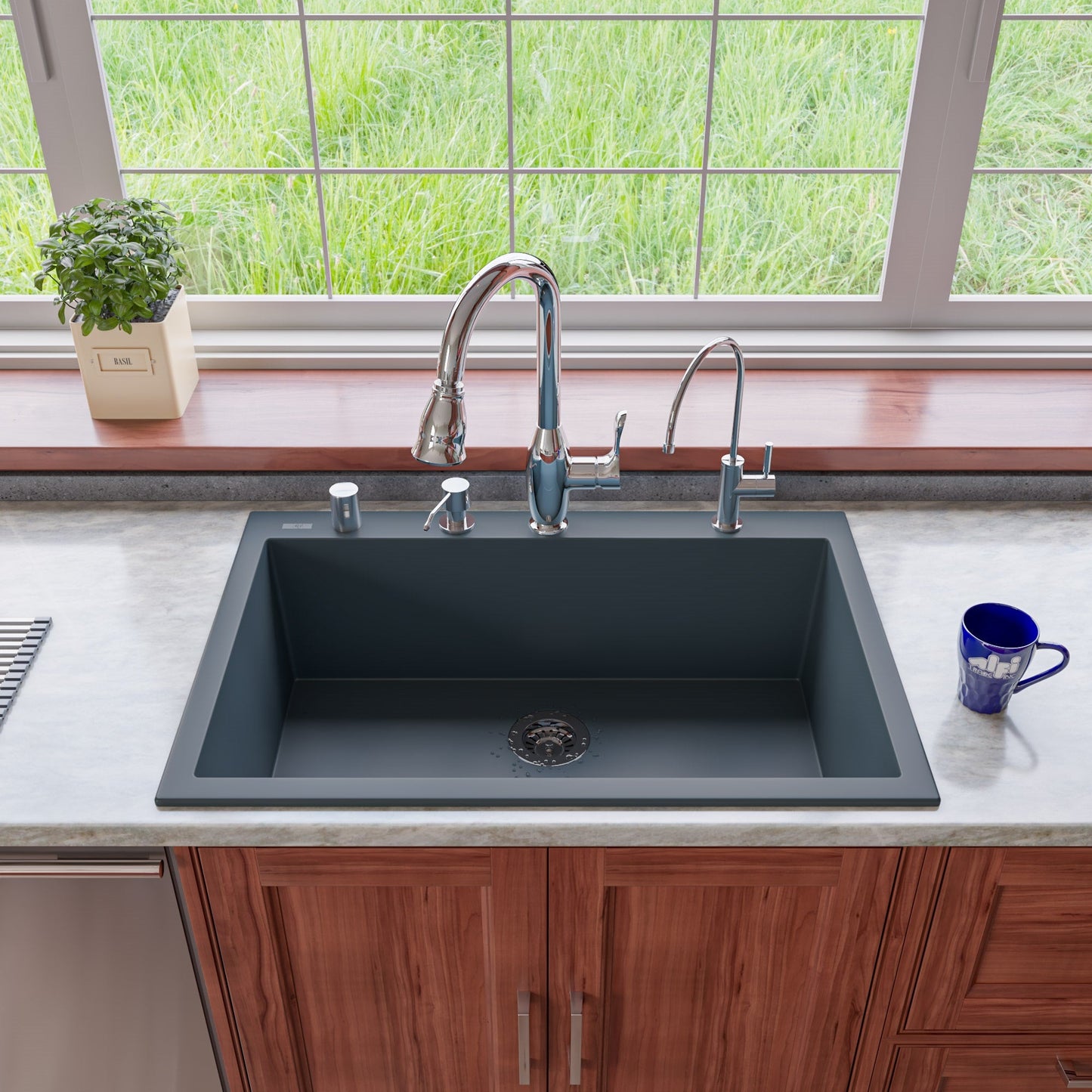 Alfi brand AB3322DI 33" Single Bowl Drop In Granite Composite Kitchen Sink