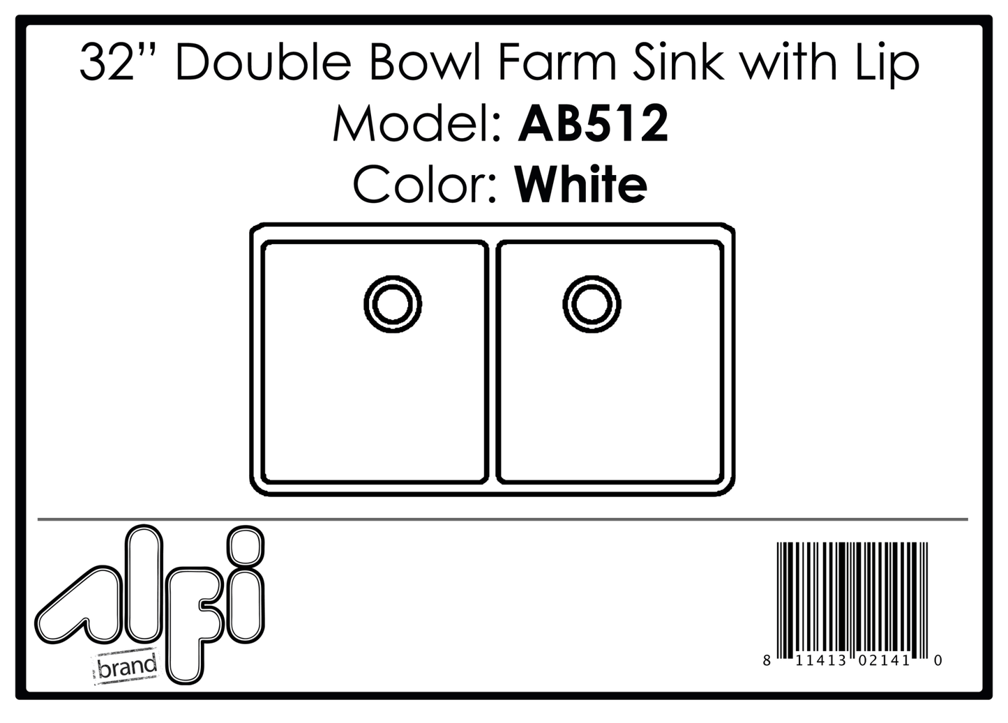 ALFI brand AB512 32" Double Bowl Lip Apron Fireclay Farmhouse Kitchen Sink with 1 3/4" Lip