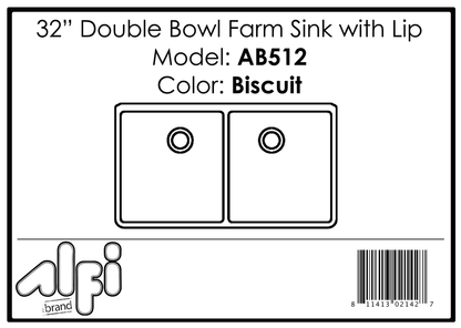 ALFI brand AB512 32" Double Bowl Lip Apron Fireclay Farmhouse Kitchen Sink with 1 3/4" Lip
