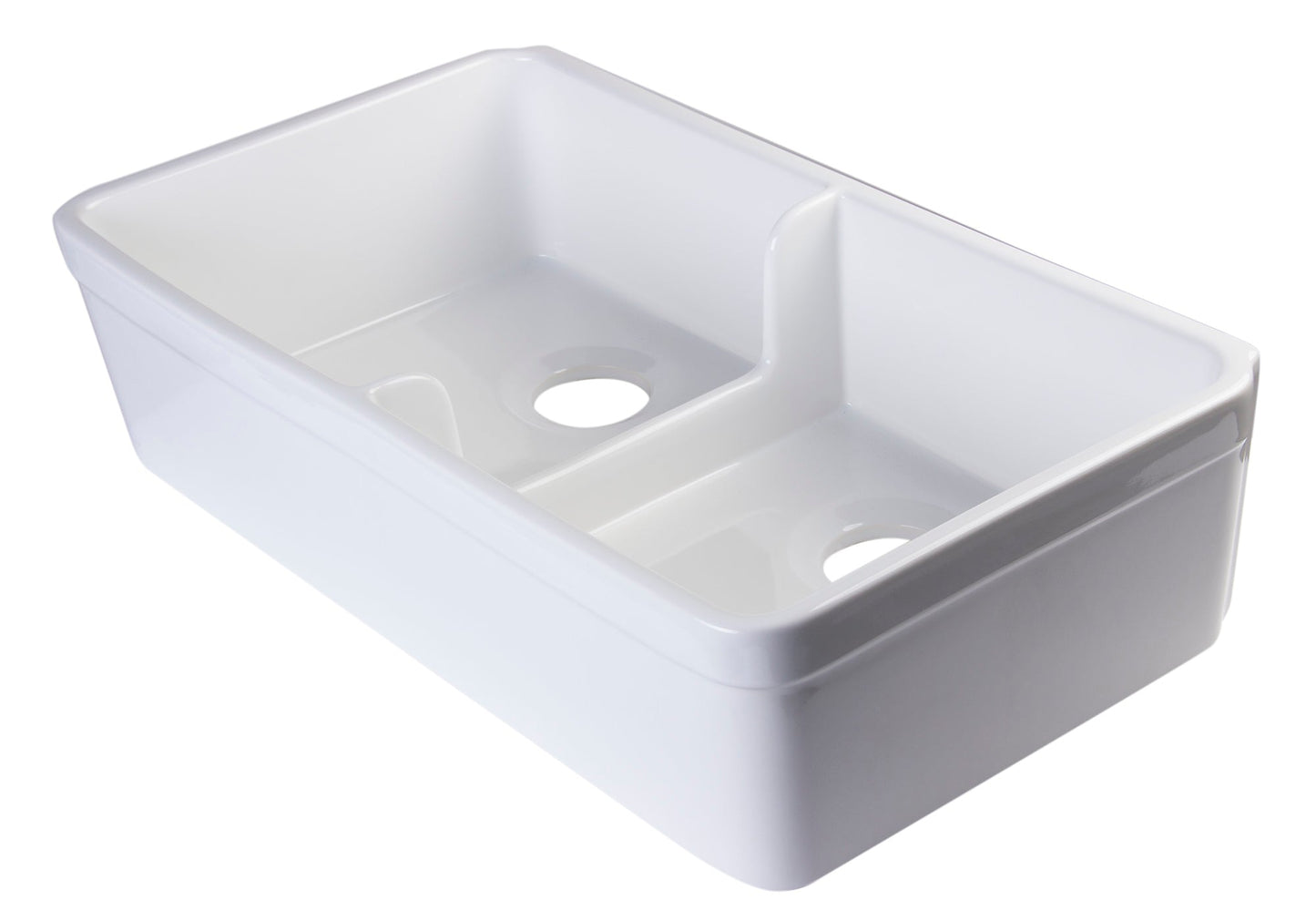 ALFI brand AB5123-W White 32" Short Wall Double Bowl Lip Apron Fireclay Farmhouse Kitchen Sink