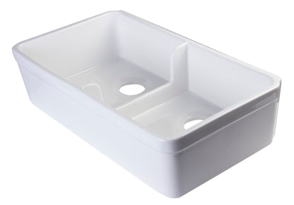 ALFI brand AB5123-W White 32" Short Wall Double Bowl Lip Apron Fireclay Farmhouse Kitchen Sink