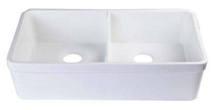 ALFI brand AB5123-W White 32" Short Wall Double Bowl Lip Apron Fireclay Farmhouse Kitchen Sink