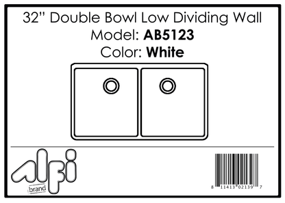 ALFI brand AB5123-W White 32" Short Wall Double Bowl Lip Apron Fireclay Farmhouse Kitchen Sink