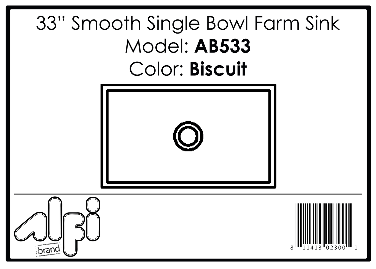 Alfi brand AB533 33" Smooth Apron Single Bowl Fireclay Farm Sink