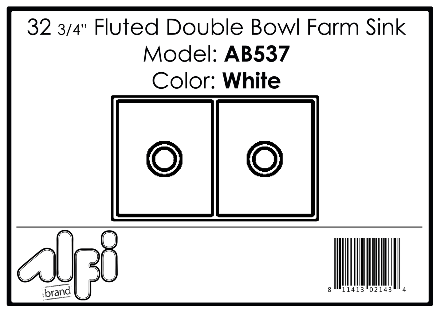Alfi brand AB537-W White 32" Fluted Apron Double Bowl Fireclay Farmhouse Kitchen Sink