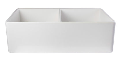 Alfi brand AB538-W White 32" Smooth Apron Double Bowl Fireclay Farmhouse Kitchen Sink