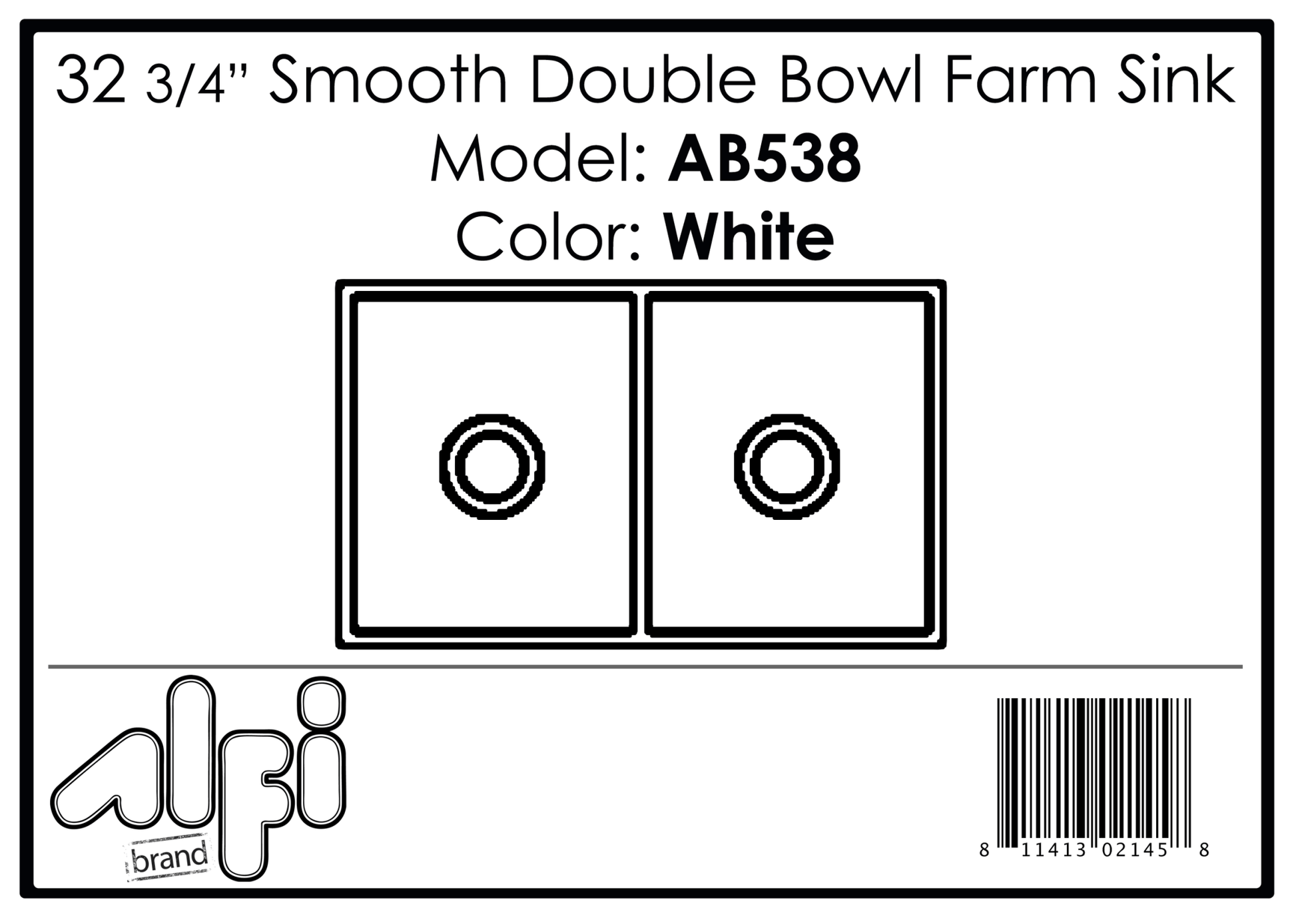 Alfi brand AB538-W White 32" Smooth Apron Double Bowl Fireclay Farmhouse Kitchen Sink