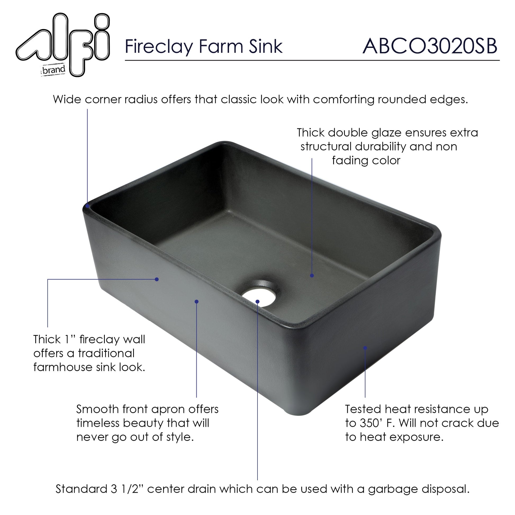 Alfi brand ABCO-20SB Concrete Reversible Single Fireclay Farmhouse Kitchen Sink