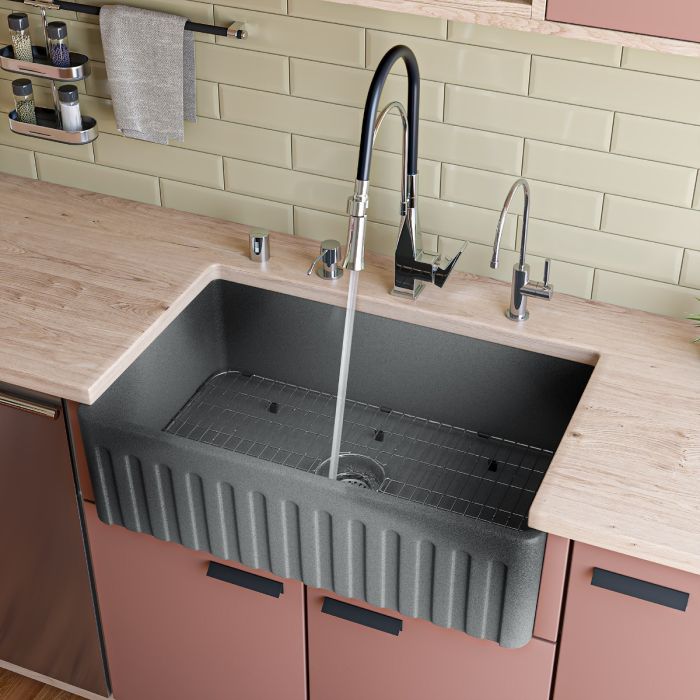 Alfi brand ABCO-20SB Concrete Reversible Single Fireclay Farmhouse Kitchen Sink