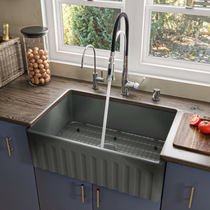 Alfi brand ABCO-20SB Concrete Reversible Single Fireclay Farmhouse Kitchen Sink