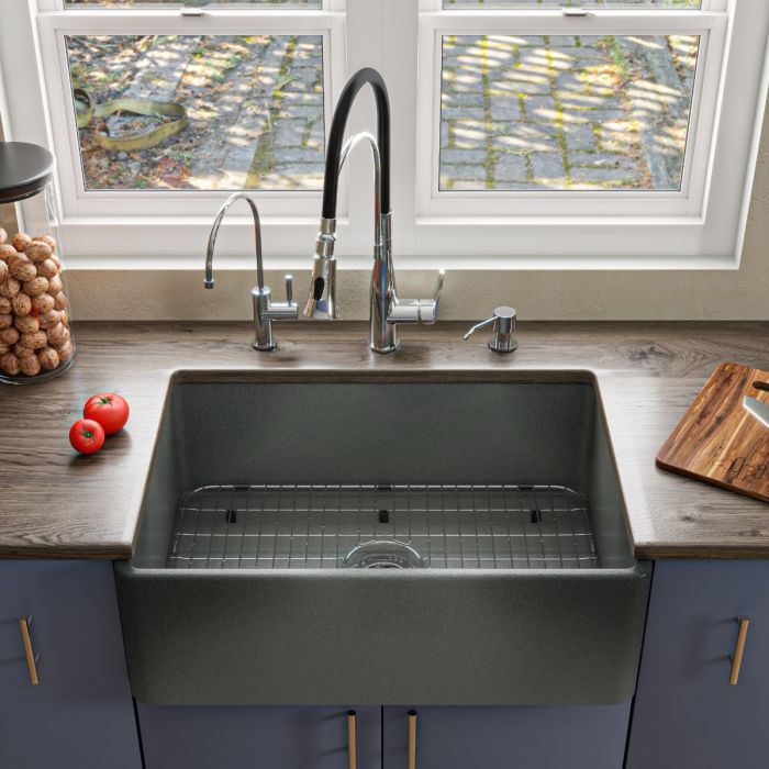 Alfi brand ABCO-20SB Concrete Reversible Single Fireclay Farmhouse Kitchen Sink