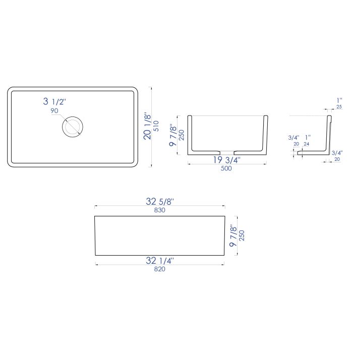 Alfi brand ABCO-20SB Concrete Reversible Single Fireclay Farmhouse Kitchen Sink