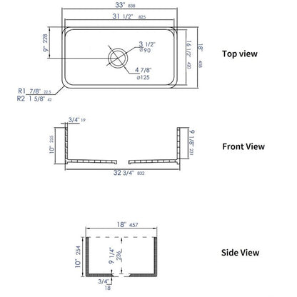 Alfi brand ABF3318S Smooth Apron 33" x 18" Single Bowl Fireclay Farm Sink