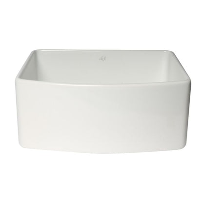 Alfi Brand ABFC2420-W Smooth Curved Apron 24" x 20" Single Bowl Fireclay Farm Sink with Grid