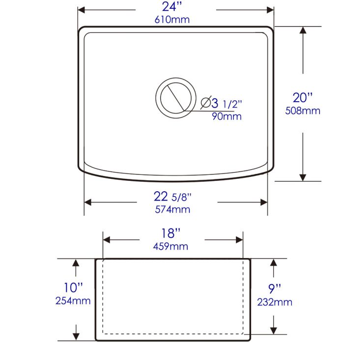 Alfi Brand ABFC2420-W Smooth Curved Apron 24" x 20" Single Bowl Fireclay Farm Sink with Grid