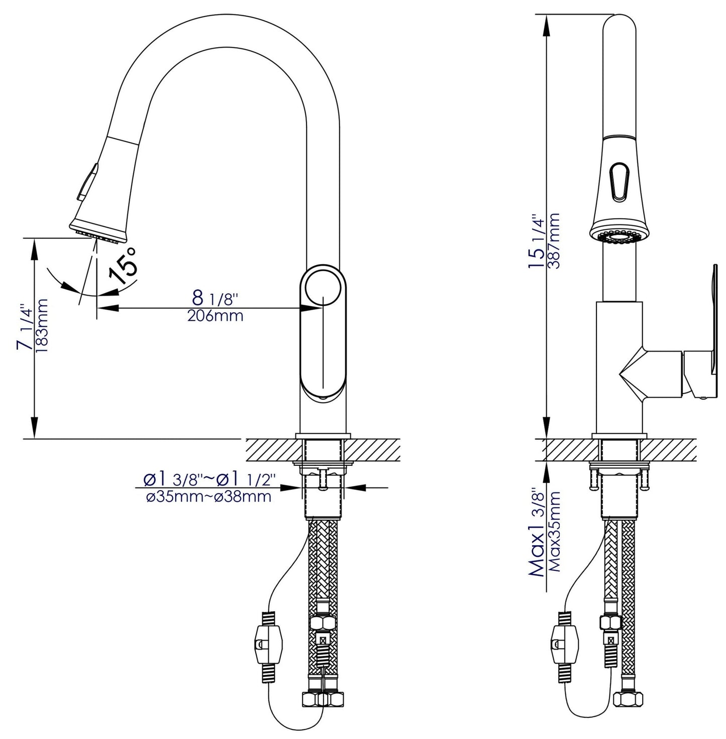 ALFI brand ABKF3480 Gooseneck Pull Down Kitchen Faucet