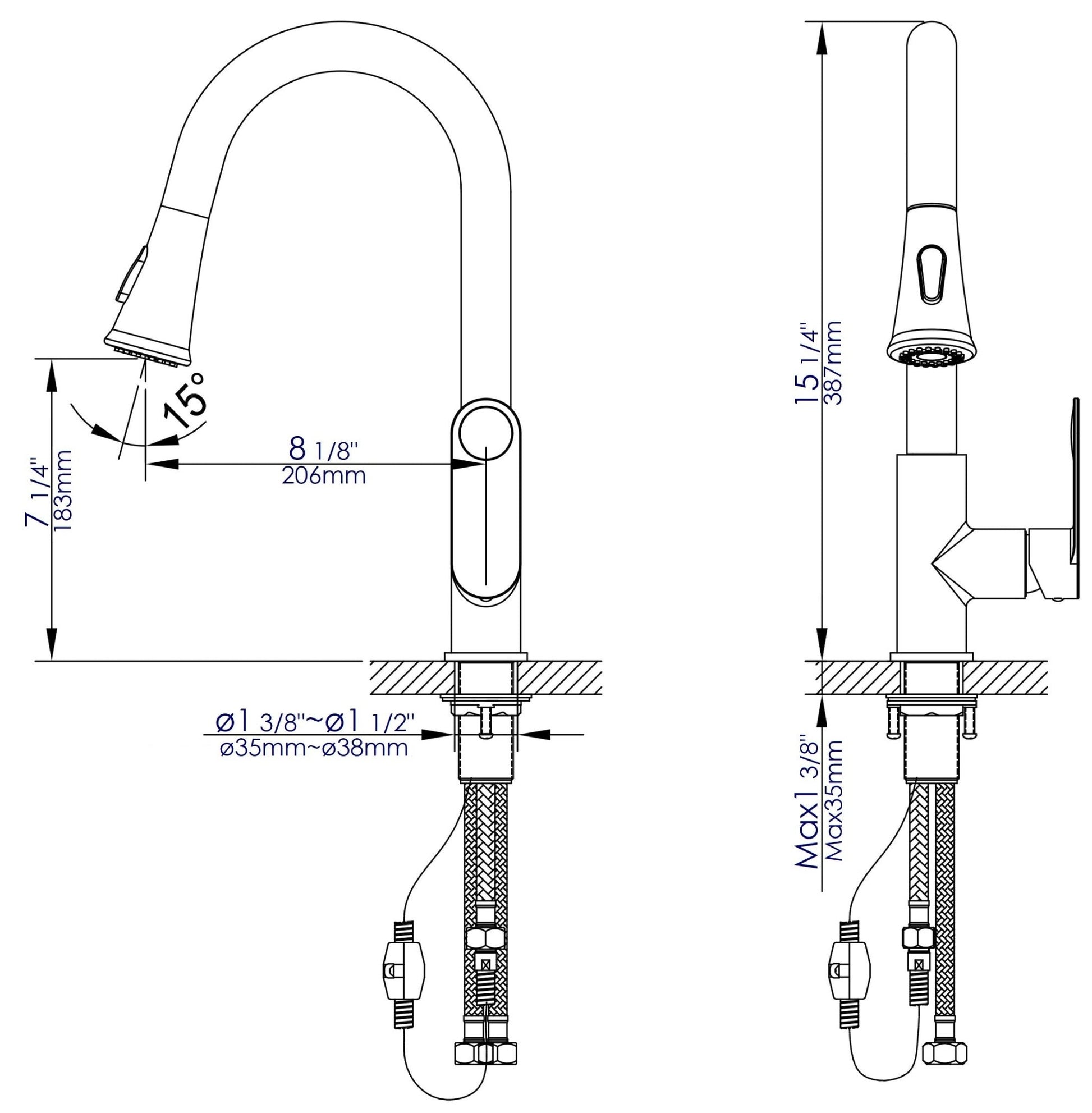 ALFI brand ABKF3480 Gooseneck Pull Down Kitchen Faucet