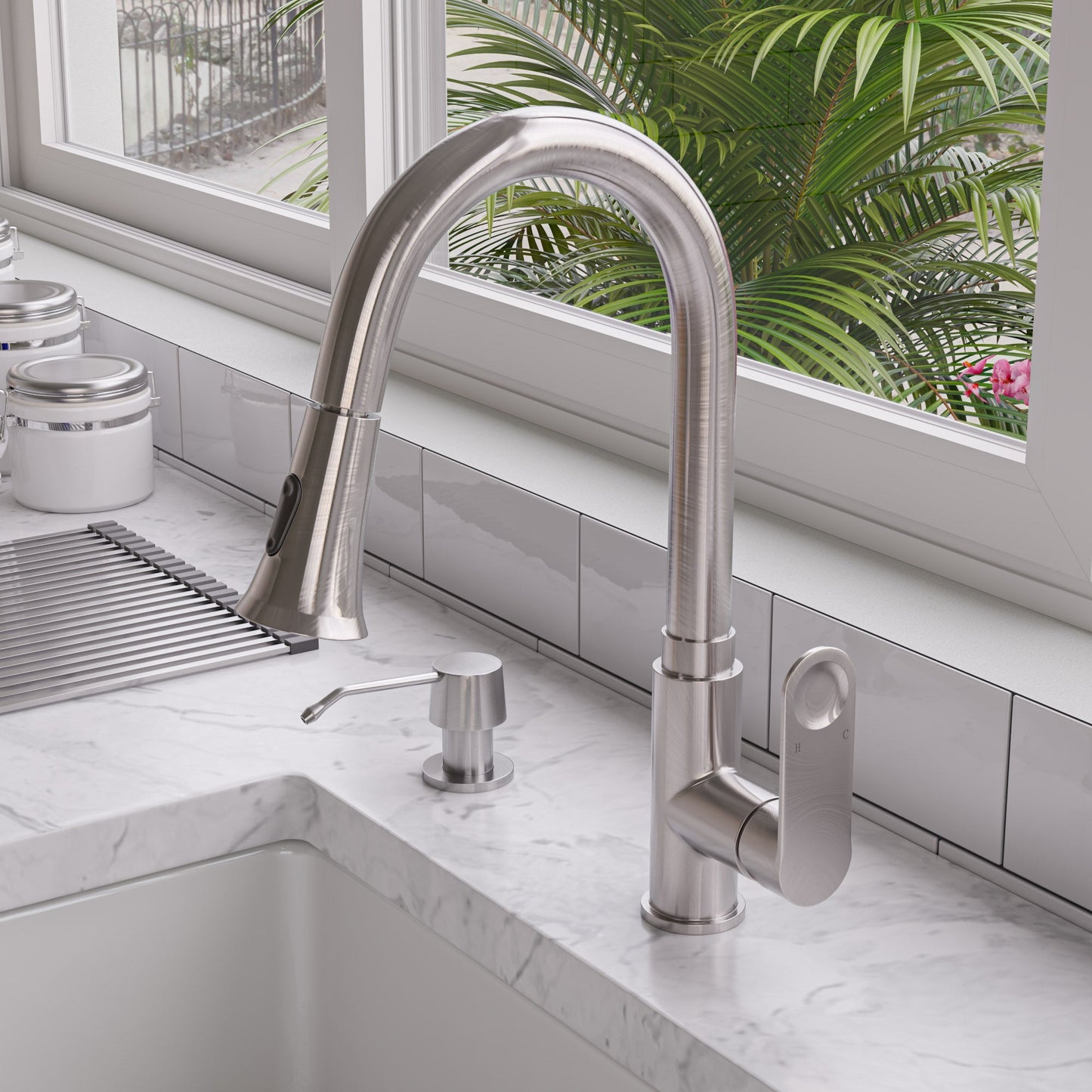 ALFI brand ABKF3480 Gooseneck Pull Down Kitchen Faucet