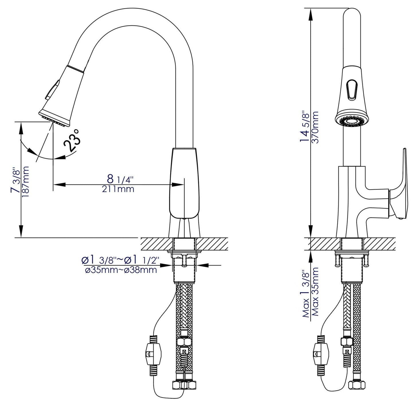 Alfi brand ABKF3889 Square Gooseneck Pull Down Kitchen Faucet