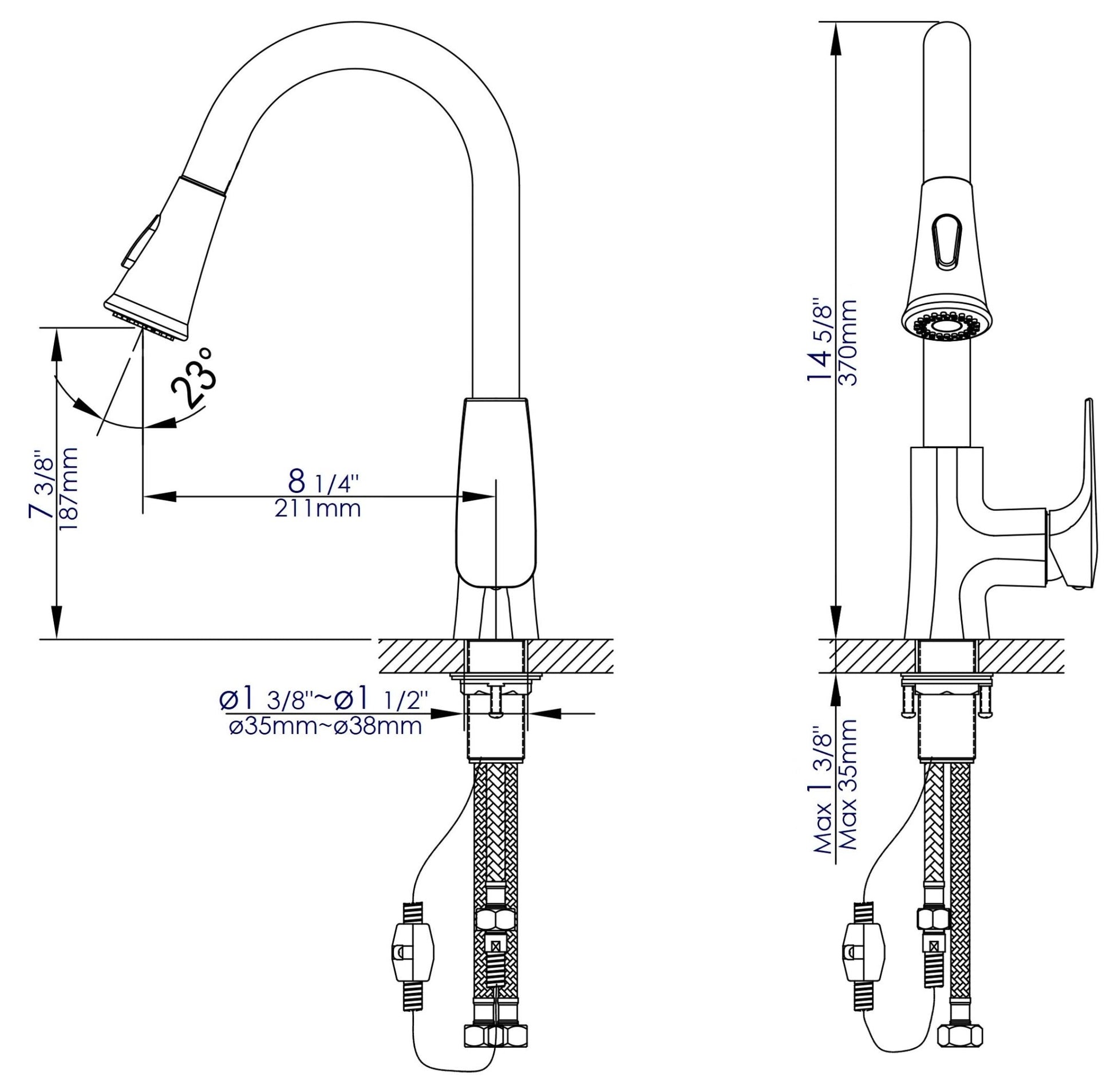 Alfi brand ABKF3889 Square Gooseneck Pull Down Kitchen Faucet