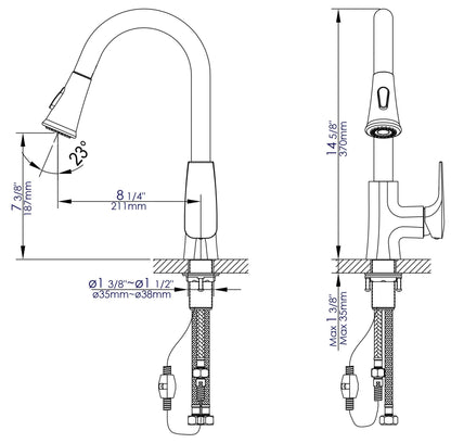 Alfi brand ABKF3889 Square Gooseneck Pull Down Kitchen Faucet