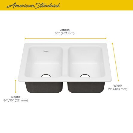American Standard Delancey® 30 x 19-Inch Cast Iron Undermount Double-Bowl Kitchen Sink - 77DB30190