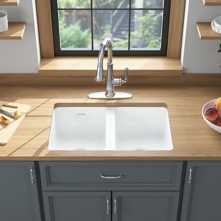 American Standard Delancey® 30 x 19-Inch Cast Iron Undermount Double-Bowl Kitchen Sink - 77DB30190