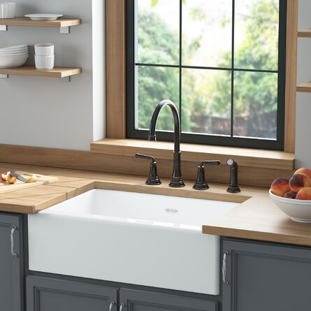 American Standard Delancey® 30 x 22-Inch Cast Iron 4-Hole Undermount Single-Bowl Apron Front Kitchen Sink - 77SB30220A