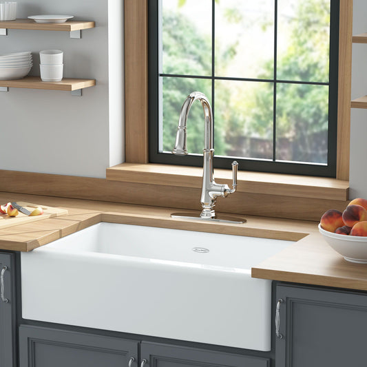 American Standard Delancey® 33 x 22-Inch Cast Iron 4-Hole Undermount Single-Bowl Apron Front Kitchen Sink - 77SB33220A