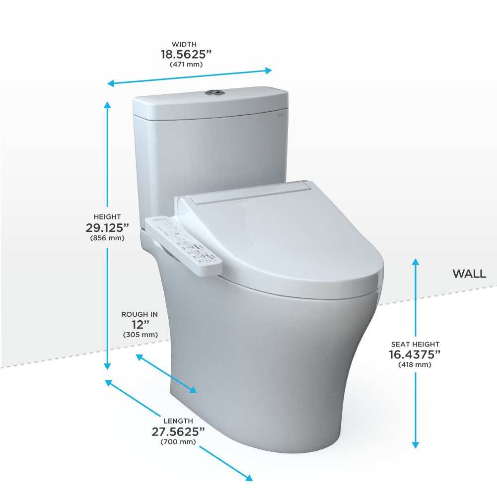 TOTO®WASHLET+®  Aquia IV Two-Piece Elongated Dual Flush 1.28 and 0.9 GPF Toilet and WASHLET C2 Bidet Seat, Cotton White - MW4463074CEMGN#01