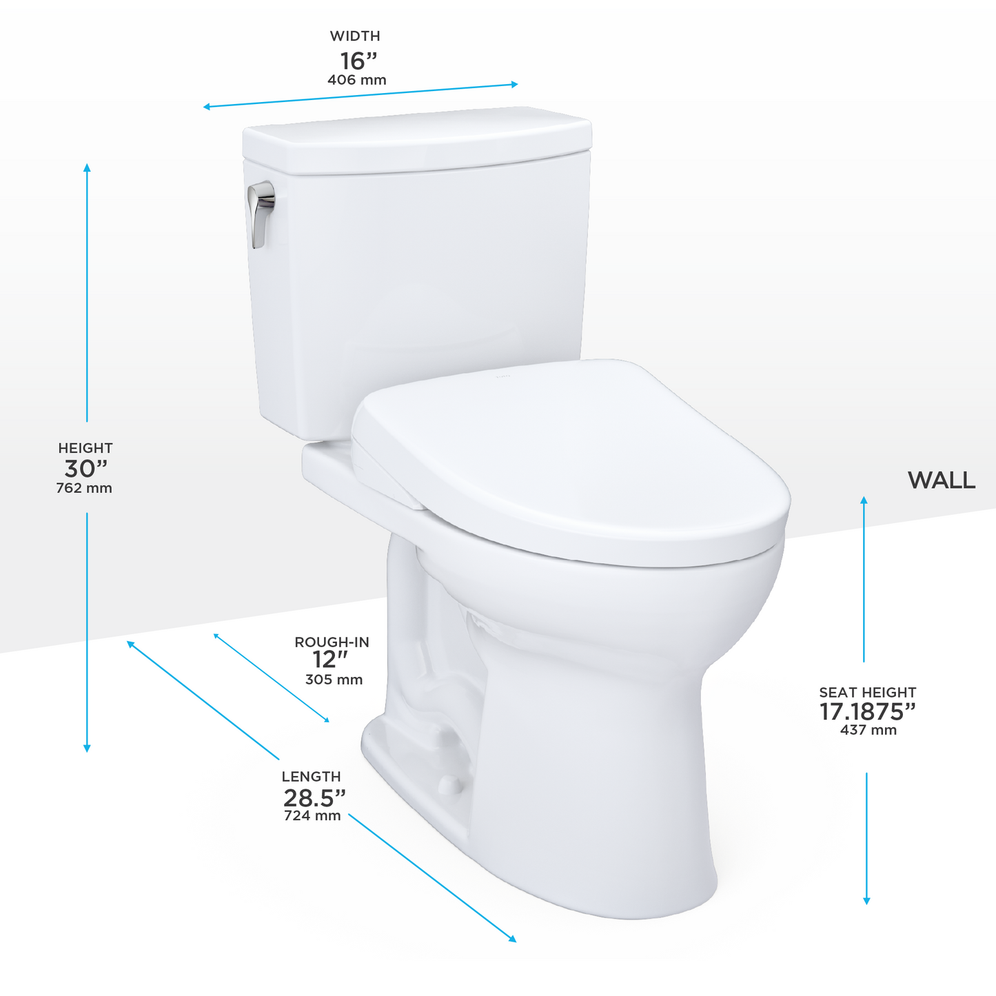 TOTO® WASHLET®+ Drake® II 1G® Two-Piece Elongated 1.0 GPF Toilet and WASHLET®+ S7 Contemporary Bidet Seat, Cotton White - MW4544726CUFG#01