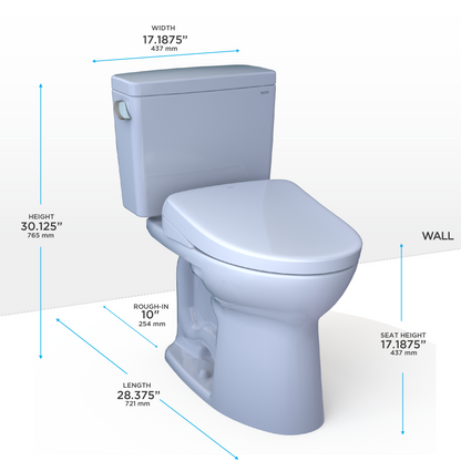 TOTO® Drake® WASHLET®+ Two-Piece Elongated 1.28 GPF Universal Height TORNADO FLUSH® Toilet and S7A Contemporary Bidet Seat with Auto Flush, 10 Inch Rough-In, Cotton White - MW7764736CEFGA.10#01