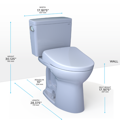 TOTO® Drake® WASHLET®+ Two-Piece Elongated 1.6 GPF Universal Height TORNADO FLUSH® Toilet and S7 Contemporary Bidet Seat with Auto Flush, 10 Inch Rough-In, Cotton White - MW7764726CSFGA.10#01
