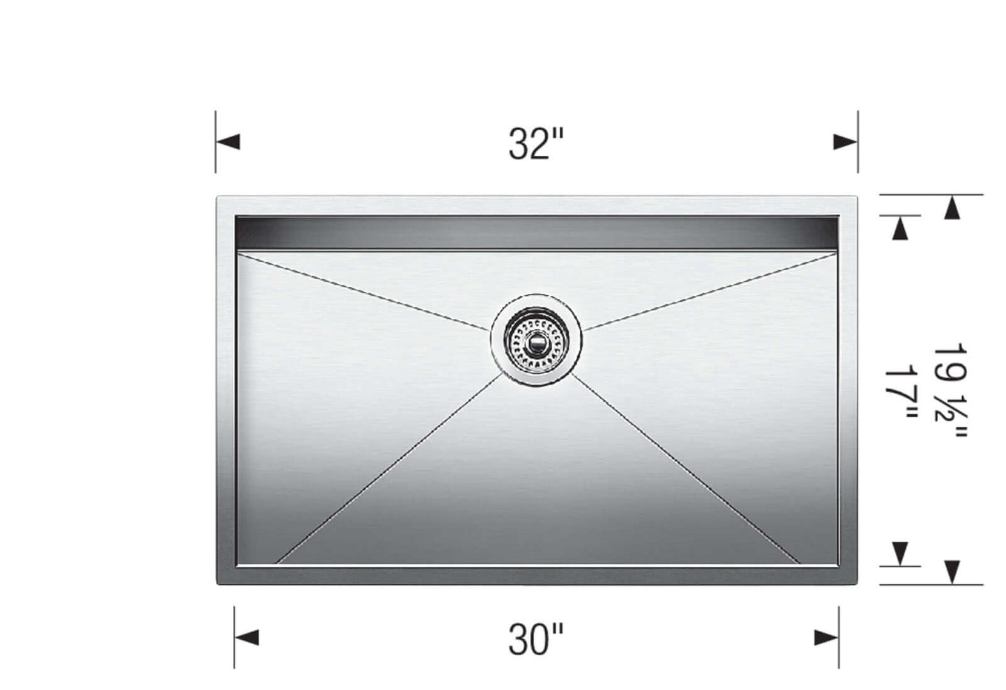 Blanco 32" Precision 16" R0 Apron Super Single Kitchen Sink  measurements