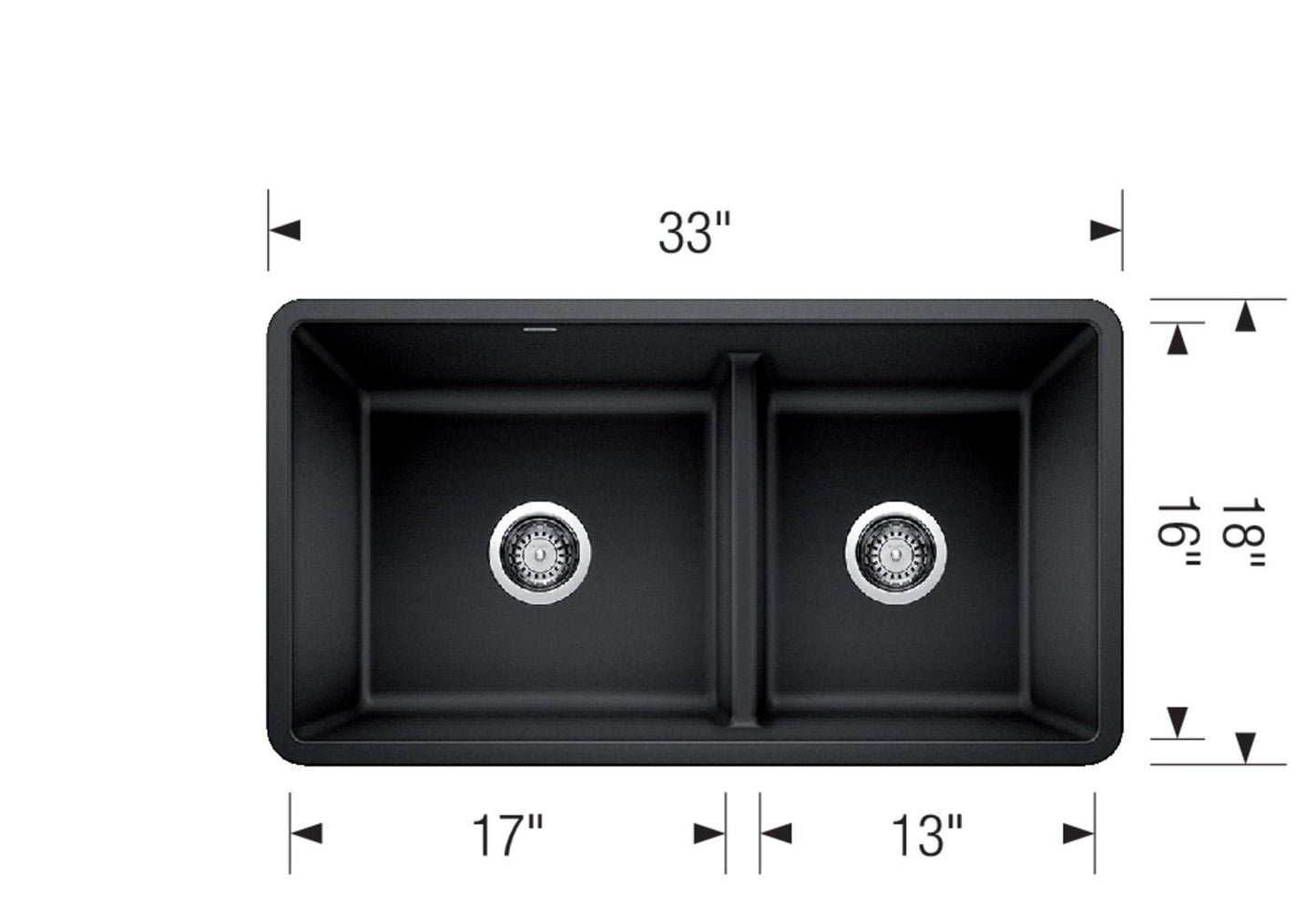 Blanco 33" Precis Reversible 1-3/4 Silgranit Kitchen Sink W/Low Divide