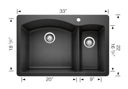 Blanco Diamond 33" Silgranit 1-1/2 Bowl Dual Mount Kitchen Sink
