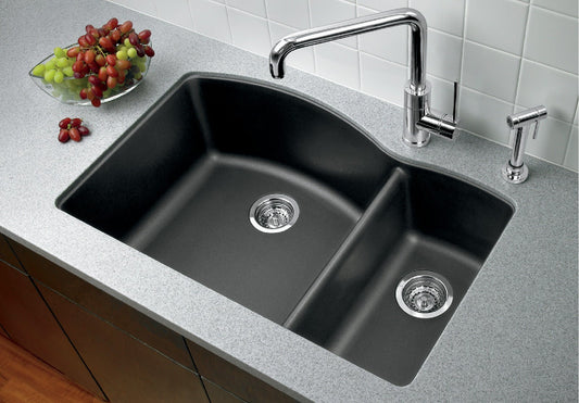Blanco Diamond 33" Silgranit 1-1/2 Bowl Dual Mount Kitchen Sink Anthracite with Undermount Installation