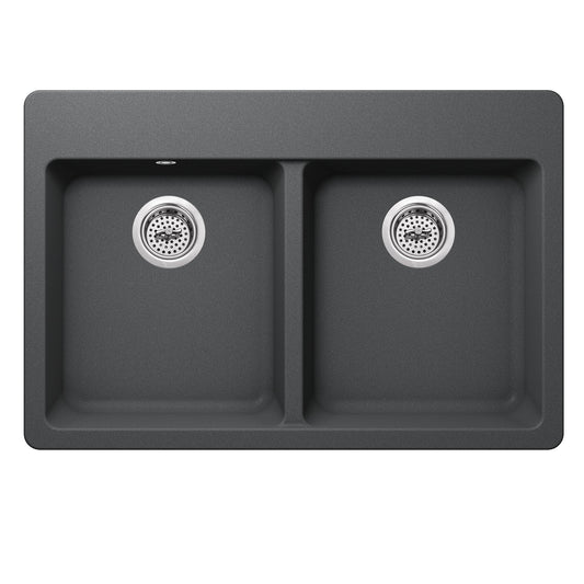 Cahaba Dual Mount 33 in. x 22 in. 50/50 Bowl Quartz Kitchen Sink in Gray