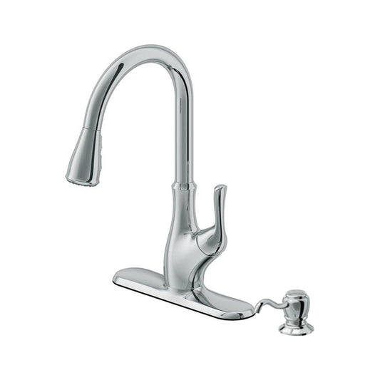 Cahaba Transitional 1-Handle Pull-Down Kitchen Faucet with Dispenser in Chrome