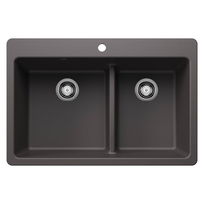 Liven Silgranit 33" 60/40 Double Bowl Dual Mount Kitchen Sink with Low Divide - Anthracite - 443211