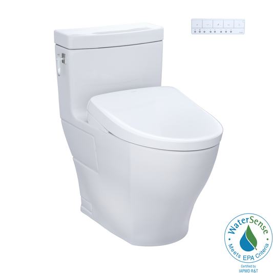 TOTO® WASHLET®+ Aimes® One-Piece Elongated 1.28 GPF Toilet with Auto Flush S7 Contemporary Bidet Seat, Cotton White - MW6264726CEFGA#01
