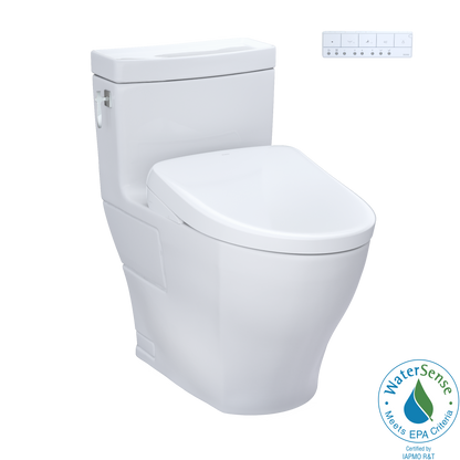 TOTO® WASHLET®+ Aimes One-Piece Elongated 1.28 GPF Toilet and Contemporary WASHLET S7 Contemporary Bidet Seat, Cotton White - MW6264726CEFG#01