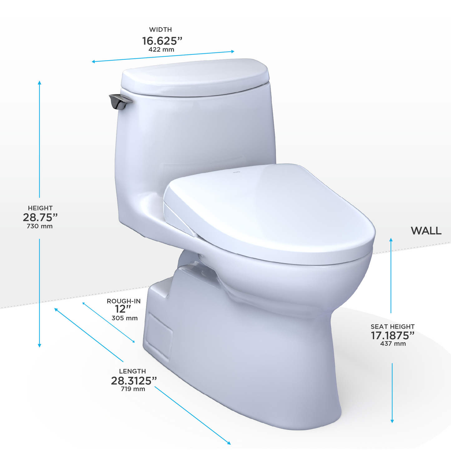 TOTO® WASHLET®+ Carlyle® II 1G® One-Piece Elongated 1.0 GPF Toilet with Auto Flush WASHLET®+ S7 Contemporary Bidet Seat, Cotton White - MW6144726CUFGA#01