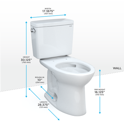 TOTO® Drake® Two-Piece Elongated 1.6 GPF Universal Height TORNADO FLUSH® Toilet with CEFIONTECT and 10 Inch Rough-In, Cotton White - CST776CSFG.10#01