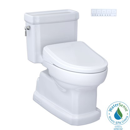 TOTO® WASHLET®+ Eco Guinevere® Elongated 1.28 GPF Universal Height Toilet, S7A Classic Bidet Seat with AutoFlush and Auto Open/Close, Cotton White - MW9744734CEFGA#01