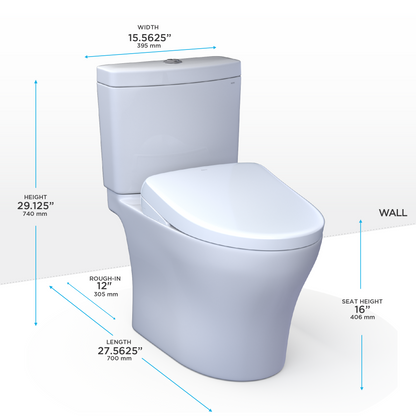 TOTO® WASHLET®+ Aquia® IV Two-Piece Elongated Dual Flush 1.28 and 0.9 GPF Toilet with Auto Flush S7 Contemporary Bidet Seat, Cotton White - MW4464726CEMGNA#01
