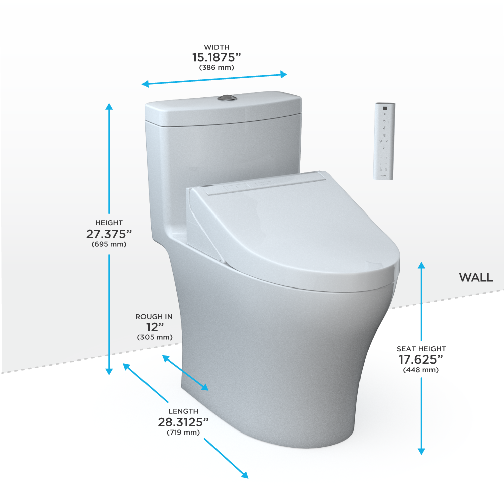 TOTO® WASHLET®+ Aquia® IV One-Piece Elongated Dual Flush 1.28 and 0.9 GPF Toilet and WASHLET C5 Bidet Seat, Cotton White- MW6463084CEMFGN#01