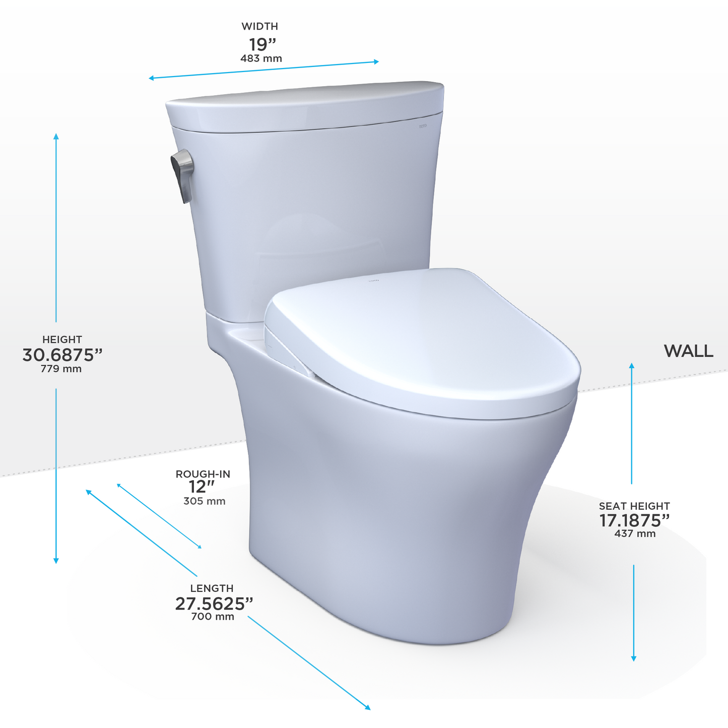 TOTO® WASHLET®+ Aquia IV® Arc Two-Piece Elongated Dual Flush 1.28 and 0.9 GPF Toilet with Auto Flush S7A Contemporary Bidet Seat, Cotton White - MW4484736CEMFGNA#01