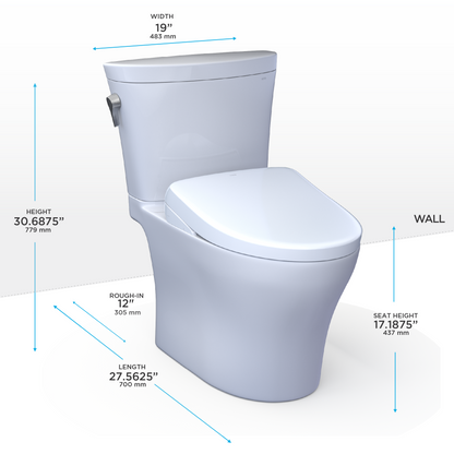 TOTO® WASHLET®+ Aquia IV® Arc Two-Piece Elongated Dual Flush 1.28 and 0.9 GPF Toilet with S7A Contemporary Bidet Seat, Cotton White - MW4484736CEMFGN#01